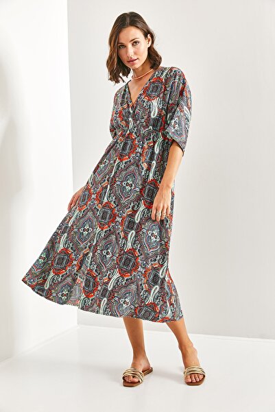 Bianco Lucci Γυναικείο φόρεμα με διπλό στήθος με σχισμή στο λαιμό μπροστά