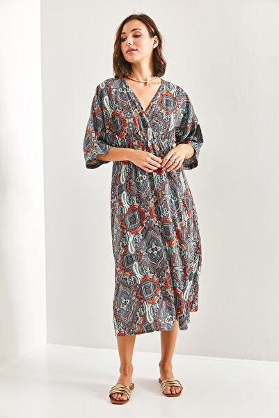 Bianco Lucci Γυναικείο φόρεμα με διπλό στήθος με σχισμή στο λαιμό μπροστά