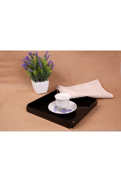 Asfal Black Plexiglass Tray 20x20 Cm Service, Coffee, Tea, Presentation and Gift Tray 3mm