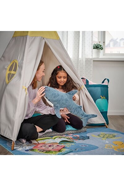 SHIVA Gift&More Köpekbalığı Mavi Beyaz Uyku ve Oyun Arkadaşı Peluş Yastık 55 cm köpek balığı shark yumuşak oyuncak