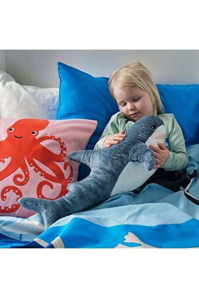 SHIVA Gift&More Köpekbalığı Mavi Beyaz Uyku ve Oyun Arkadaşı Peluş Yastık 55 cm köpek balığı shark yumuşak oyuncak
