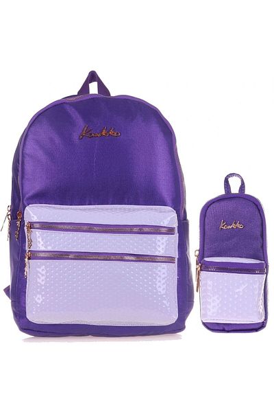 KAUKKO Set rucsac și pix pentru școală mov din piele lăcuită - Fată