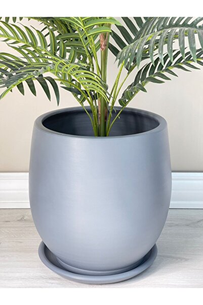 odka 25litre Armut Saksı Tabaklı Yükseklik:32cm Çap:26cm Koyu Füme