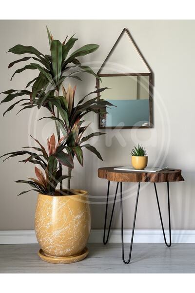 odka 25litre Armut Saksı Tabaklı Yükseklik:32cm Çap:26cm Mia Sarı Mermer Desenli