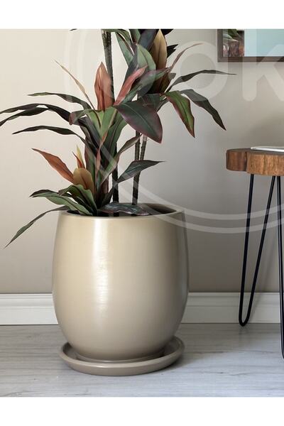 odka Armut Saksı Tabaklı H: 25cmx20cm Bej