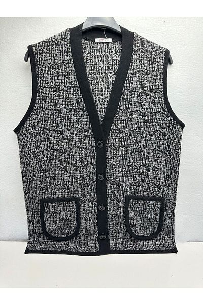 HİSSET BIG MOLD POCKET BUTTONED SELF PATTERNED WOMEN'S MOTHER VEST