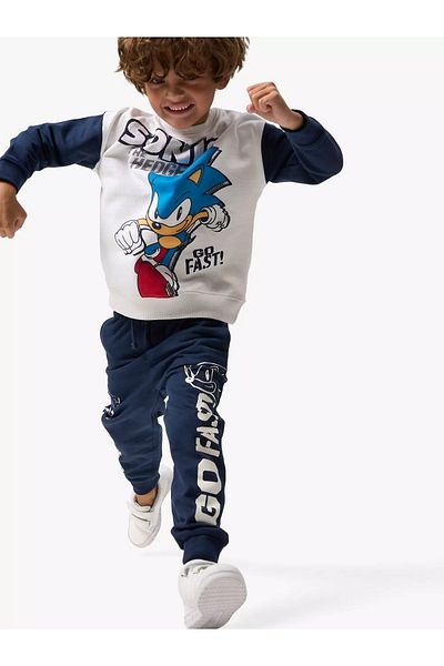 Keywest Kids Sonic The Hedgehog Printed 3 νήματα Crew Neck Navy Blue White Σετ παιδική φόρμα