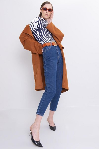 BROSERER Faceți pantaloni de jeans cu fermoar Mom Fit din Lycra albastru închis