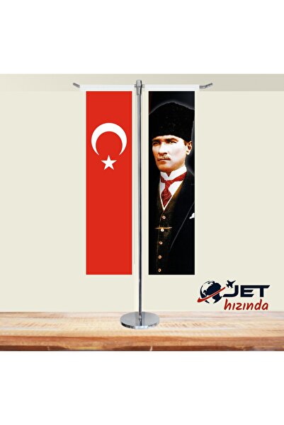 Jethızında Türk Bayrağı Ve Atatürk 2'li T Masa Bayrağı Takımı