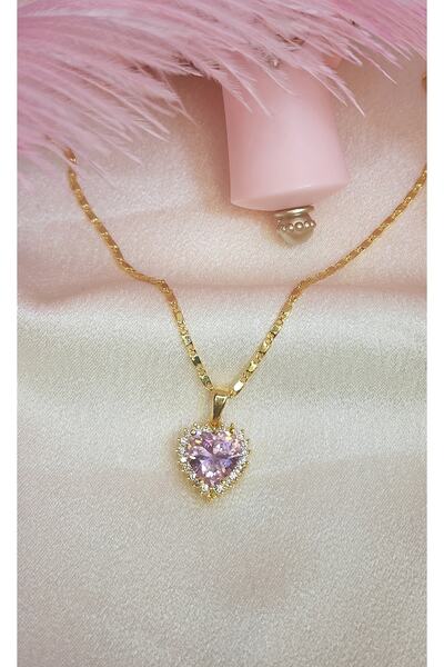 WONDER TOUCH 24k Altın Kaplama Kadın Pembe Zirkon Taşlı Kalp Choker Kolye 35 ...