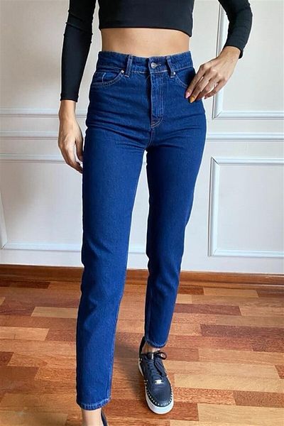 BROSERER Blugi Kyli pentru femei, culoare albastru închis, cu talie înaltă Mom Fit Lycra