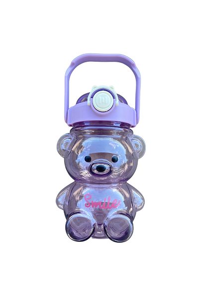 BAHOME Transparent Colored 800 Ml Water Bottle with Smile Teddy Bear