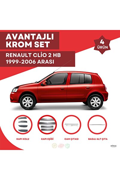 bayartdecor Renault Clio 2 HB Avantajlı Krom Set 1999-2006 Arası -4Ürün- Pasl...
