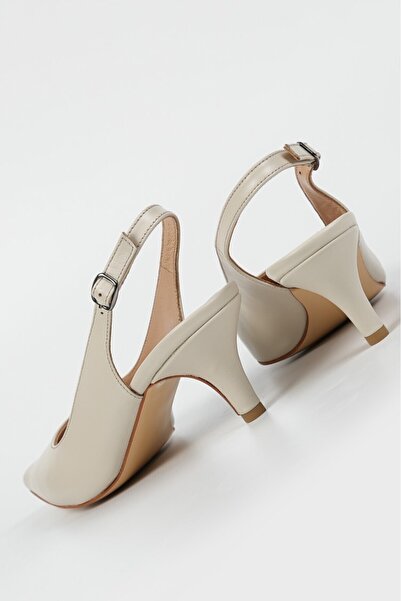 TUNAELLİ WOMEN'S BEIGE GENUINE NATURAL LEATHER HEELS NUMBER 35-40