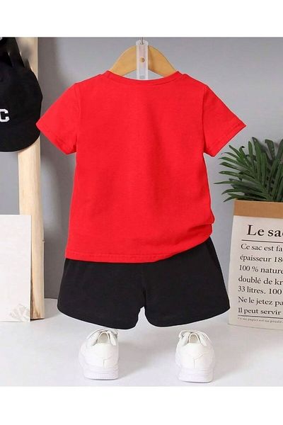 LOUİSA Children's Tiger Printed Red Shorts-T-Shirt Set