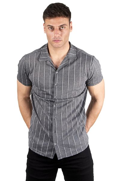 DeepSEA Men's Smoked Line Patterned Lycra Short Sleeve Combed Cotton Shirt2023426