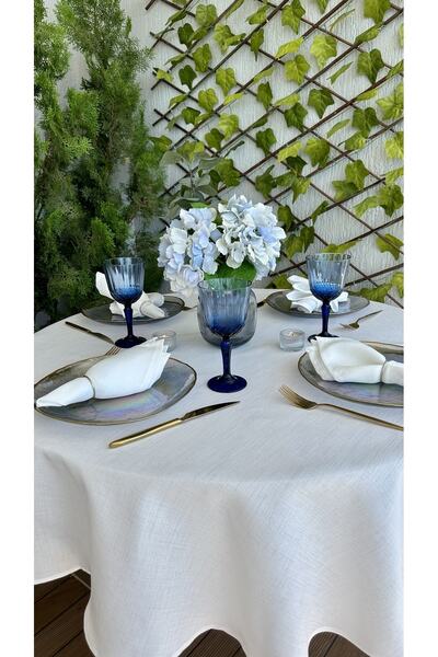 Decamor home Linen Textured White Round Tablecloth (Napkin Not Included)