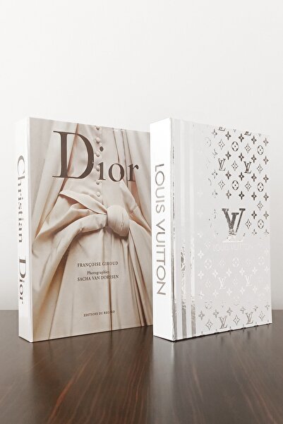 2'li Dekoratif Kitap Kutu Görünümlü Dior Gelinlik & Lv Beyaz Gümüş Desen Temalı
