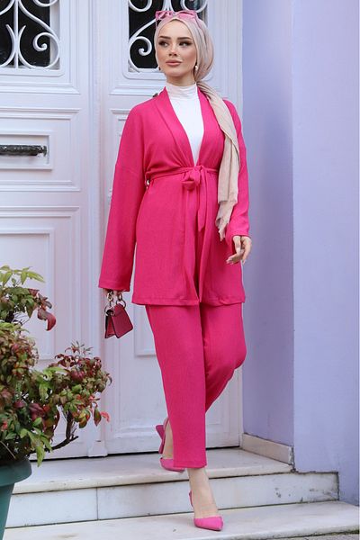 RamosWB Femei - Set kimono înfășurat cu pantaloni cu curea și jachetă