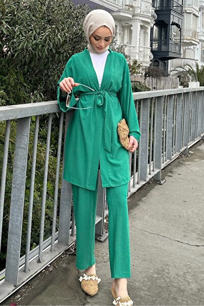 RamosWB Women's Belted Pants and Jacket Wrapped Fabric Kimono Set