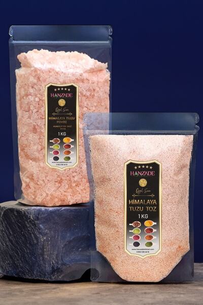Hanzade Bitkisel Pembe Himalaya Tuzu Toz ve Tane 2'li Set 1 Kg + 1 Kg