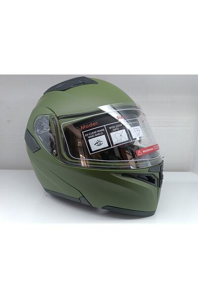 Kt Jekai Jk-21 902 Model Güneş Vizörlü Çenededen Açılır Kask - MAT Haki Yeşil