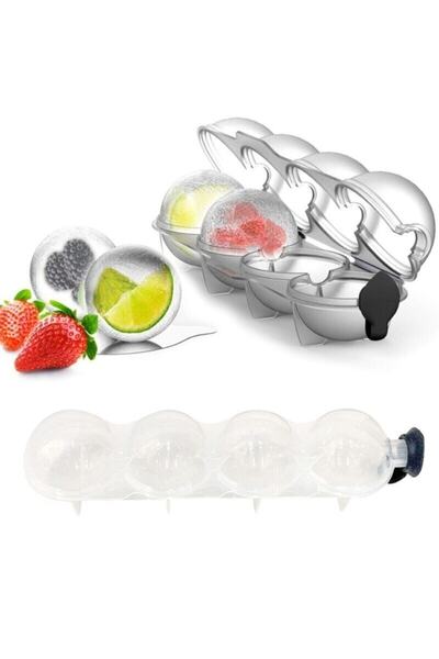 4-Piece Globe Ice Ball Mold - Round Beverage Ice Ball Freezer Ice Holder Storage And Serving Container