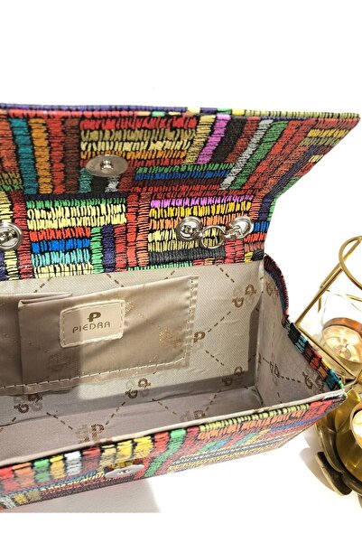 Piedra Mix Colored Leather Material Stone Magnetic Cover Evening Bag with Hand and Shoulder Strap