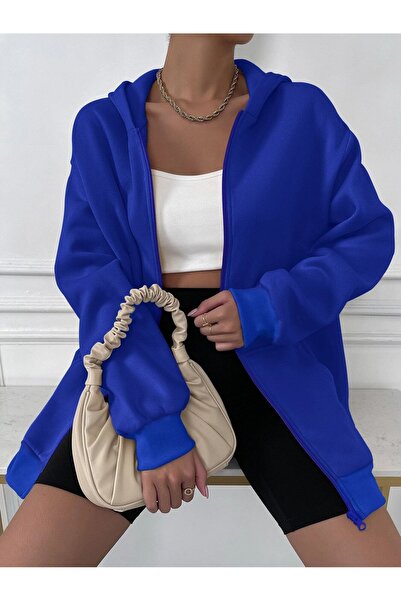 Adrift Unisex Renkli Oversize Kapüşonlu Fermuarlı Hırka