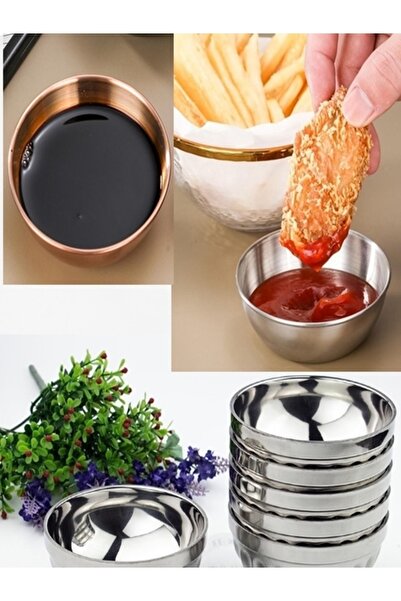 BİODATA Paslanmaz Çelik 14 Cm Çorba Kasesi 6 Adet Baharat Sos Tabağı Tereyağı Tabağı Meze Tabağı