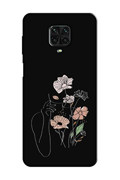 frondcase Redmi Note 9 Pro Kadın Çiçek Siyah Telefon Kılıfı