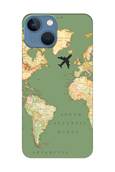 frondcase حافظة هاتف آيفون 13 ميني باللون الأخضر مع خريطة العالم