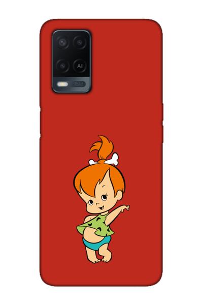 frondcase Oppo A54 Taş Devri Kız Bebek Kırmızı Telefon Kılıfı