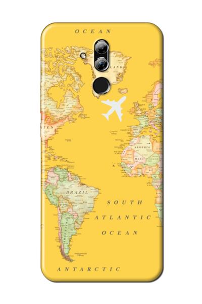 frondcase حافظة هاتف هواوي ميت 20 لايت باللون الأصفر مع خريطة العالم