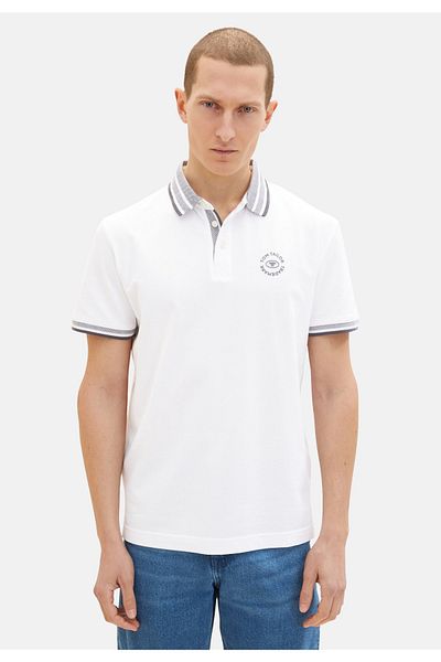 Tom Tailor Poloshirt Kontrast Streifen und Logo Basis Basic Polo Kurzarmshirt