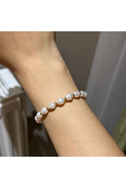 leargia سوار من الفولاذ مع لؤلؤ باروكي