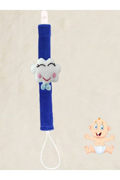 CEBECİ TİCARET Pacifier Strap Chain Set Pacifier Holder Baby Gift Natural Fabric 25 Cm Blue White Cloud Model