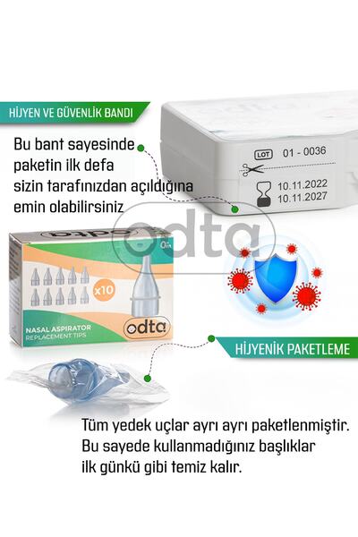 ODTA Bebek Burun Aspiratörü | Nazal Aspiratör | 12 Ekstra Sünger | 2 Ekstra Yedek Başlık | Bpa Free