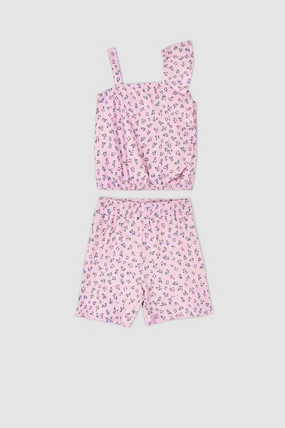 DeFacto Girl's Floral Strappy Blouse and Shorts 2-Piece Set