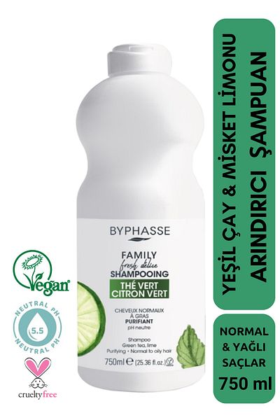 BYPHASSE Family Fresh Special for Normal and Oily Hair Green Tea and Lime Shampoo 750ml