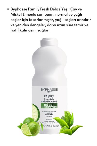 BYPHASSE Family Fresh Special for Normal and Oily Hair Green Tea and Lime Shampoo 750ml