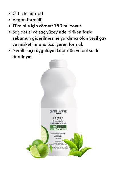BYPHASSE Family Fresh Normal ve Yağlı Saçlara Özel Yesil Çay ve Misket Limonlu Şampuan 750ml