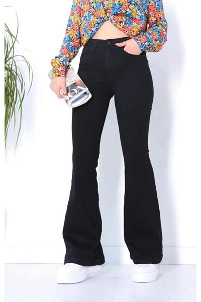 LAMİRAMOOD Black Wide Leg Spanish Pants Stretchy Gathers High Waist