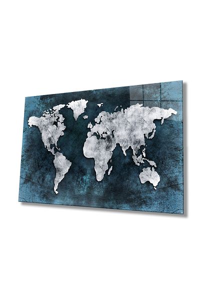 Rosyvien Antique Abstract Detailed World Map Glass Painting, Home and Office Wall Decor, Gift, Tempered Glass