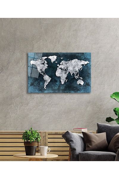 Rosyvien Antique Abstract Detailed World Map Glass Painting, Home and Office Wall Decor, Gift, Tempered Glass