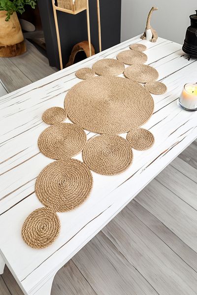 Homever 100x40cm Ψάθινο Σχοινί Γιούτας Κάλυμμα Τραπεζιού Κουζίνας / Runner / Runner