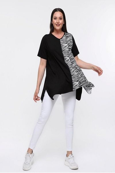 xlargebutik PLUS SIZE CLOTHING BLACK ZEBRA LOOSE BLOUSE FULLY FLEXIBLE