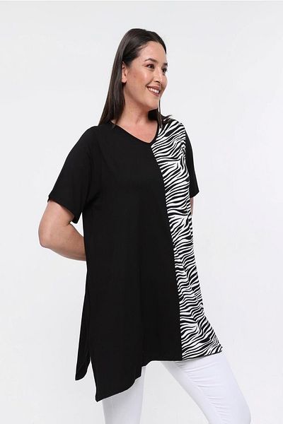 xlargebutik PLUS SIZE CLOTHING BLACK ZEBRA LOOSE BLOUSE FULLY FLEXIBLE
