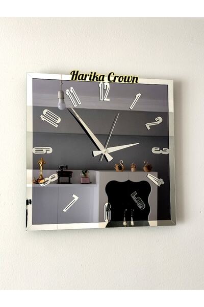 harika crown GERÇEK AYNALI DEKORATİF DUVAR SAATİ (40 CM)