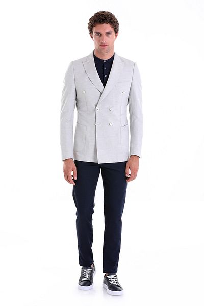 Hatemoğlu Gray Slim Fit Straight Pointed Collar Double Breasted Casual Jacket